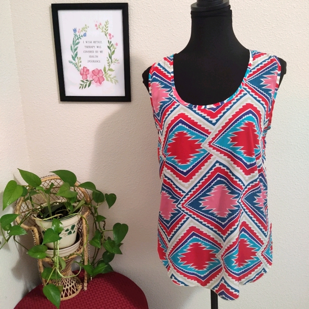 Blue Rain Womens Tank Size Medium Aztec Tribal Button Down Back